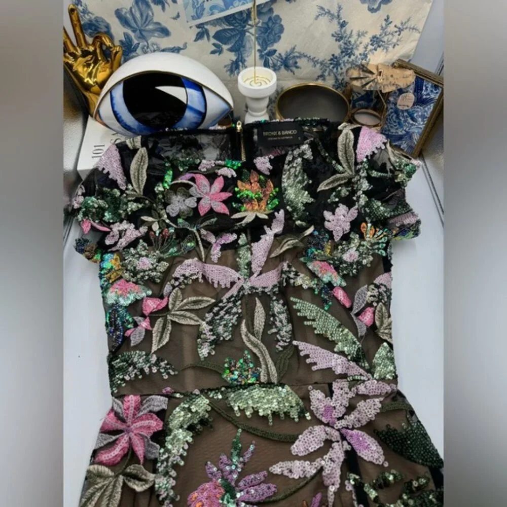 🆕 BRONX & BANCO 🧿 NWOT Zinnia Side-Split Sequin & Embroidered Gown, Sz S US 4 - Picture 13 of 16